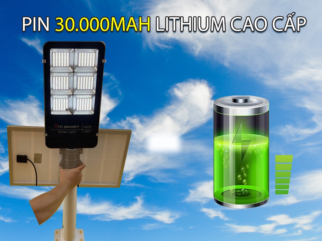 dung lượng Pin 30.Mah đèn đường 300w solar light