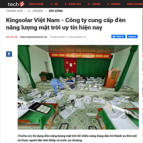 Kingsolar Việt Nam - công ty phân phối đèn năng lượng mặt trời Uy tín nhất Việt Nam lên báo Techz.vn